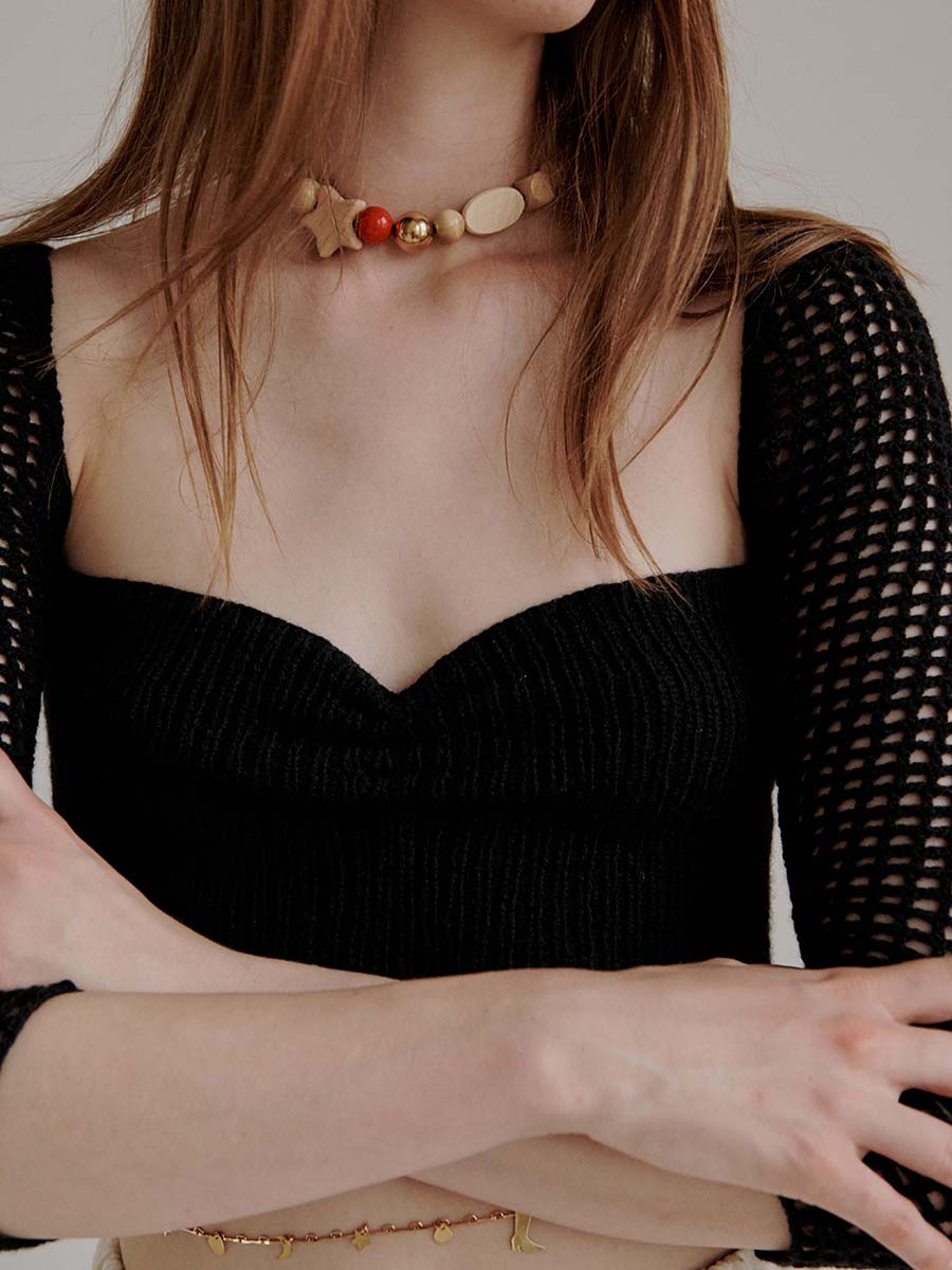 WOODEN BEADS NECKLACE STAR