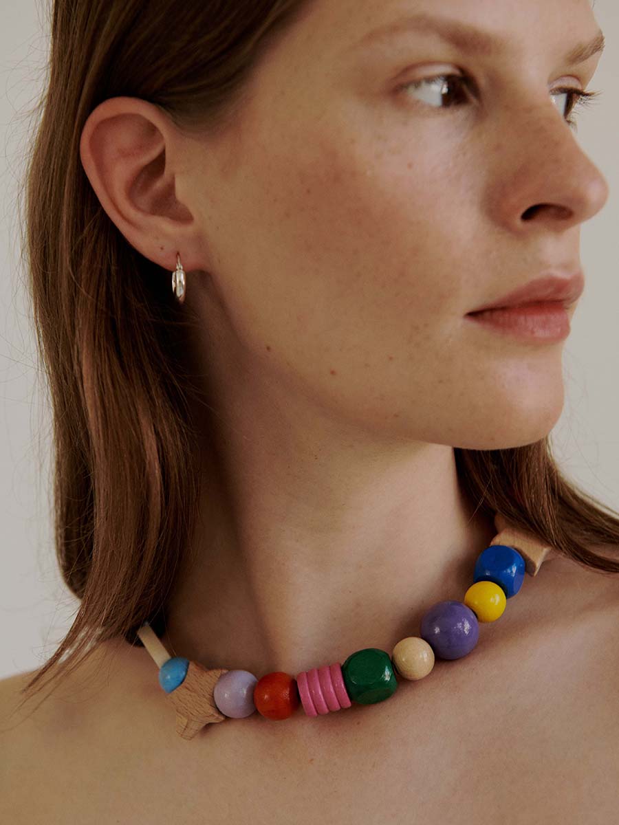 WOODEN BEADS NECKLACE MULTICOLOR